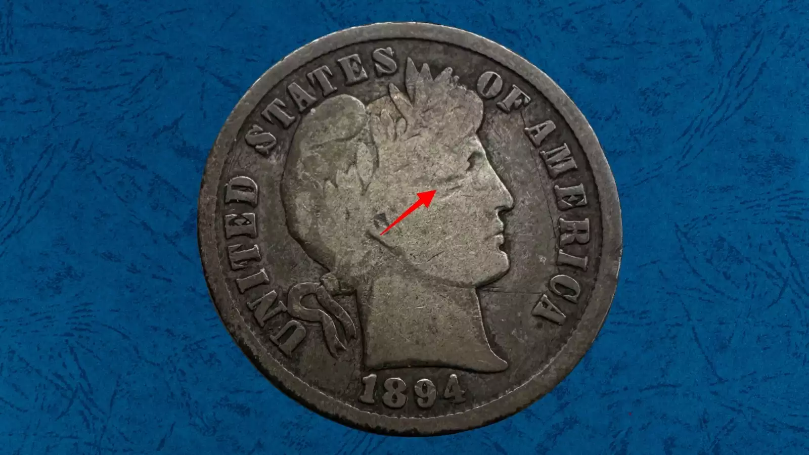 1894 Barber dime struck-through grease error with weak design detail